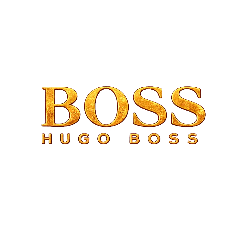 BOSS Hugo Boss logo i gylden metallic tekstur med varm glød og eksklusivt luksusdesign