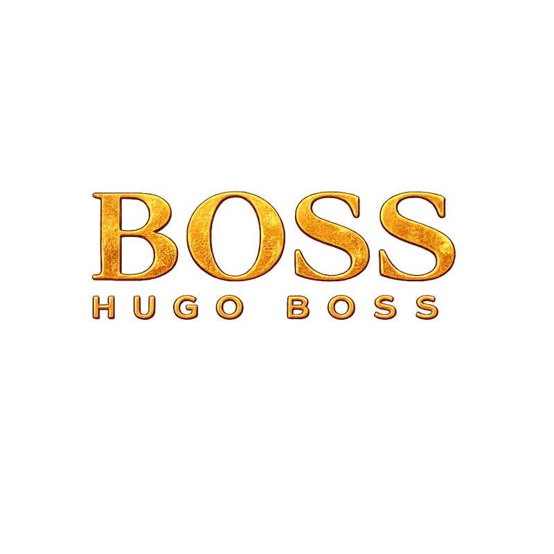 BOSS Hugo Boss logo i gylden metallic tekstur med varm glød og eksklusivt luksusdesign
