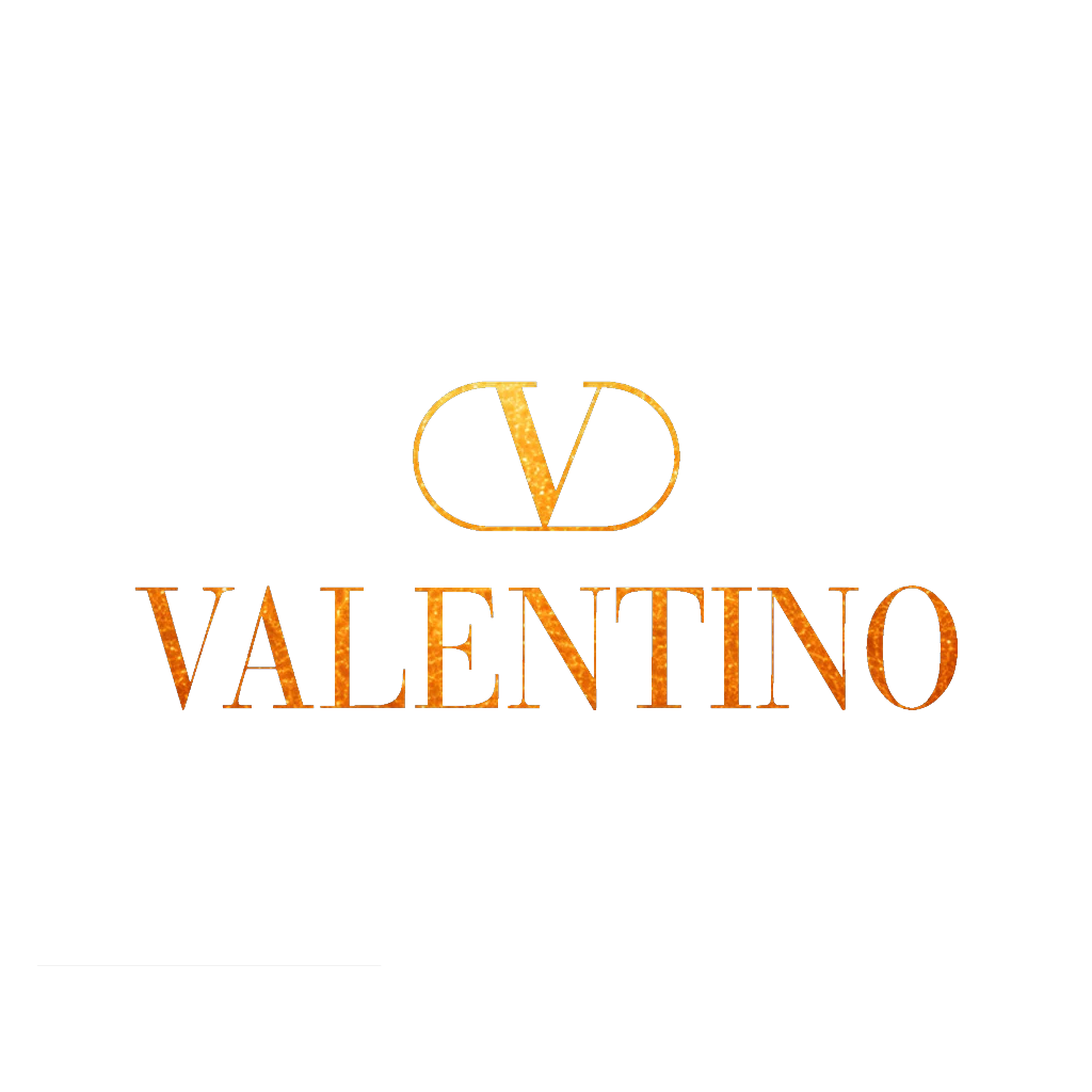 Valentino logo i gylden tekstur med V monogram og brandnavn i luksuriøs stil